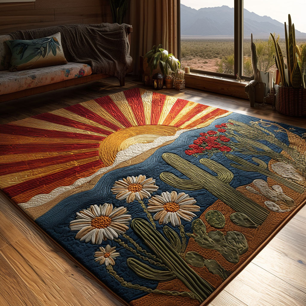 Golden Horizon Bloom area rug in a living room