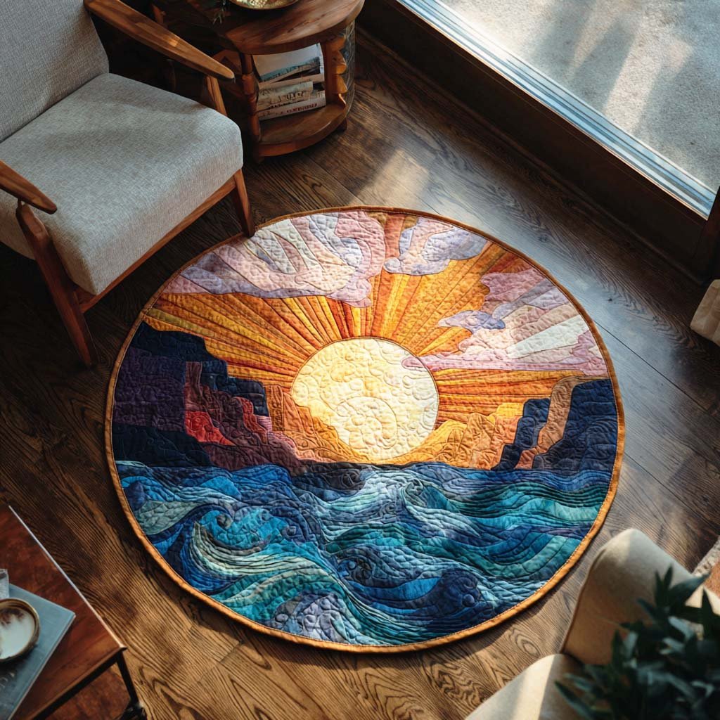 Golden Horizon Round Mat Rug - Nature Design | Serene Home Decor