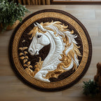 Golden Horse Round Mat Rug - washable non-slip printed rug