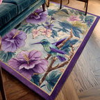 Golden Hummingbird area rug in a living room