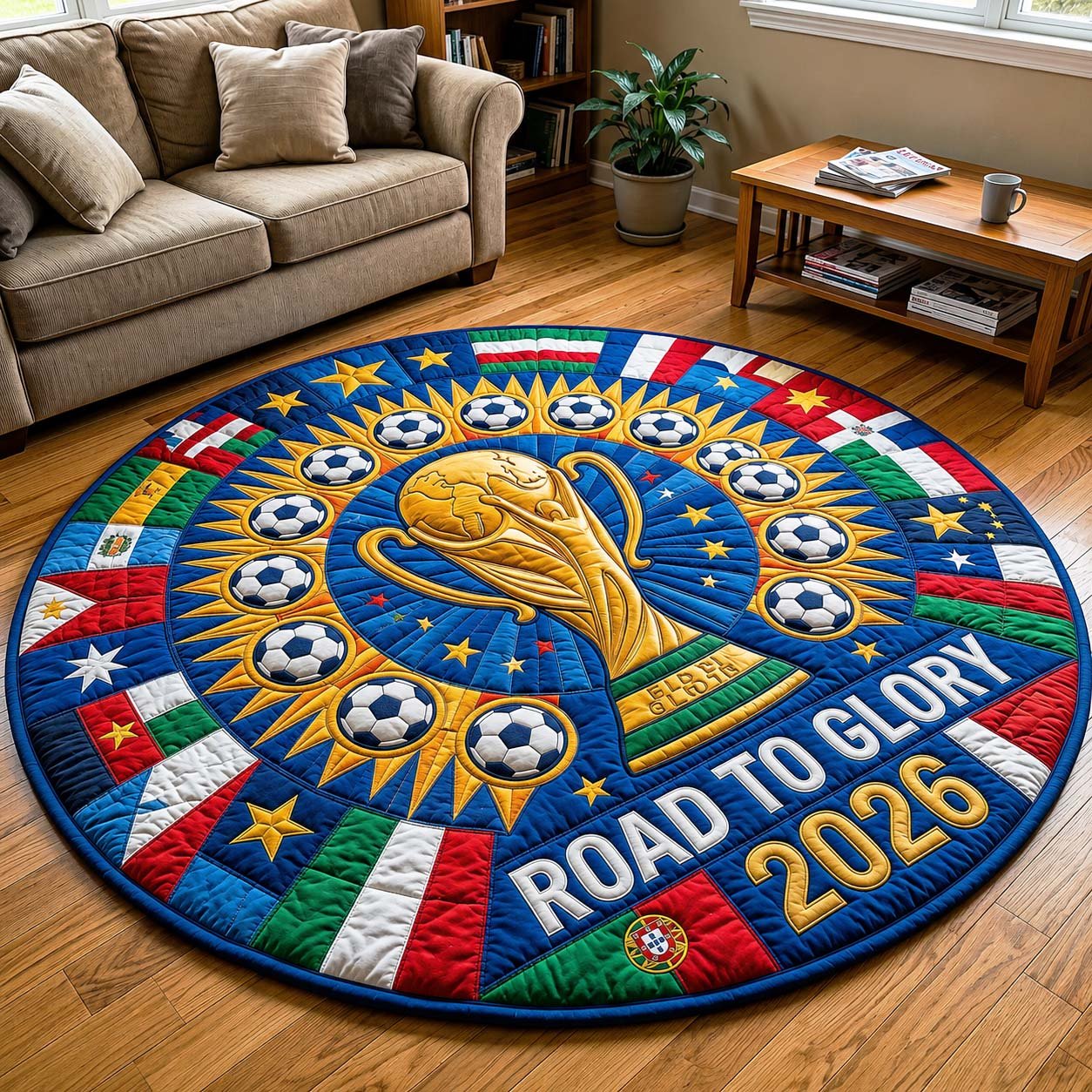 Golden Journey Round Mat Rug - Nature Design | Serene Home Decor
