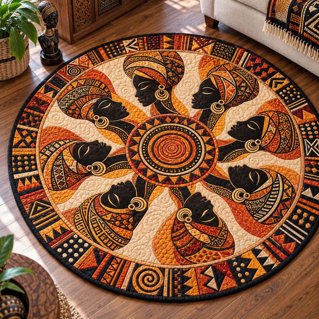 Golden Journey Round Mat Rug - Nature Design | Serene Home Decor - washable non-slip printed rug