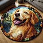 Golden Joy Round Mat Rug - washable non-slip printed rug