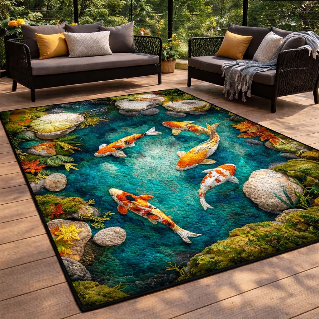 Golden Koi Pond area rug in a living room