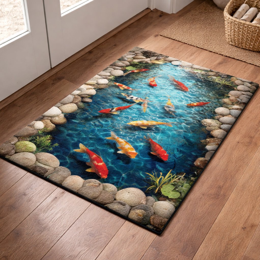 Golden Koi Pool Doormat - Nature Design | Printed Welcome Doormat
