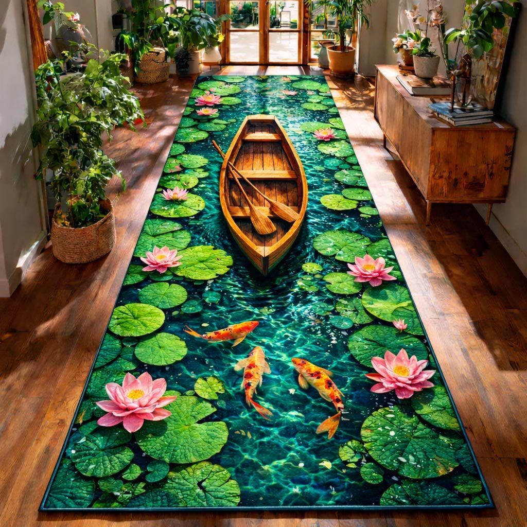 Golden Koi Runner Rug - Nature Design | Serene Runner Rug