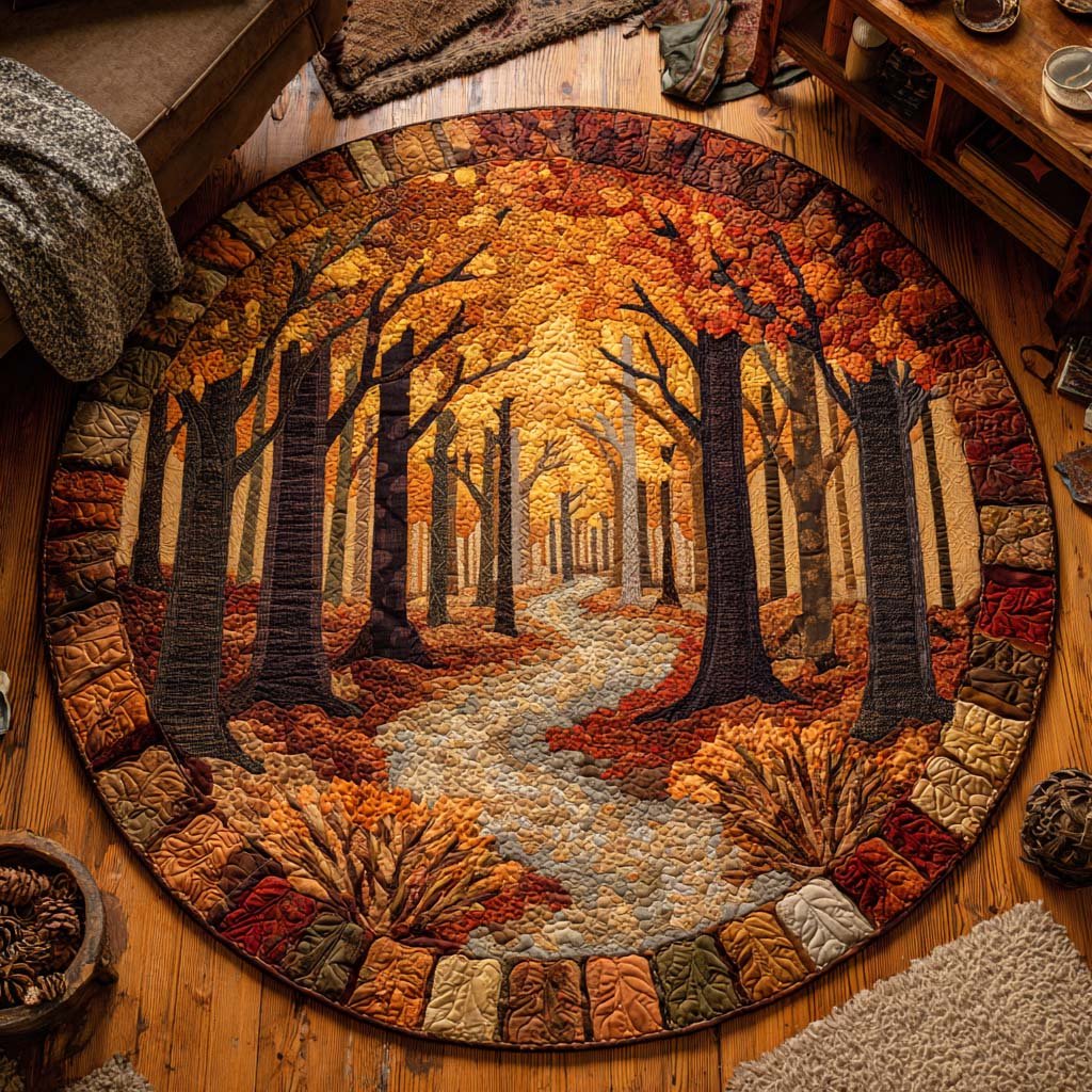Golden Leaves Round Mat Rug - Nature Design | Serene Home Decor