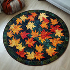 Golden Leaves Round Mat Rug - washable non-slip printed rug