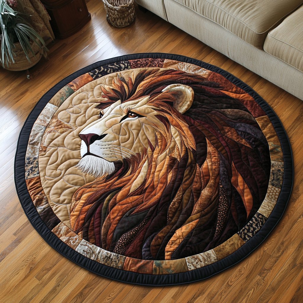 Golden Lion Round Mat Rug - washable non-slip printed rug
