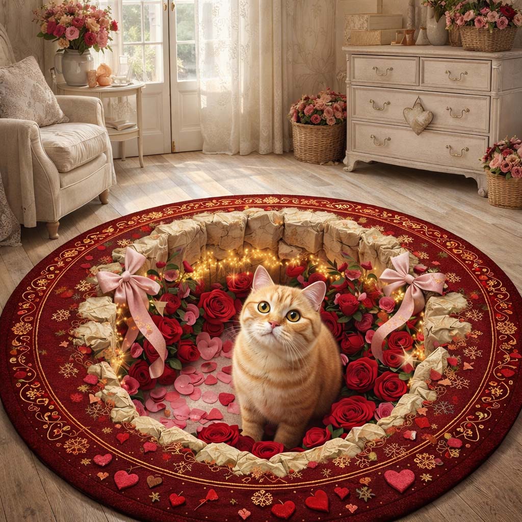 Golden Love Cat Round Mat Rug GFTOHD13520
