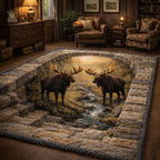 Golden Meadow Moose area rug in a living room