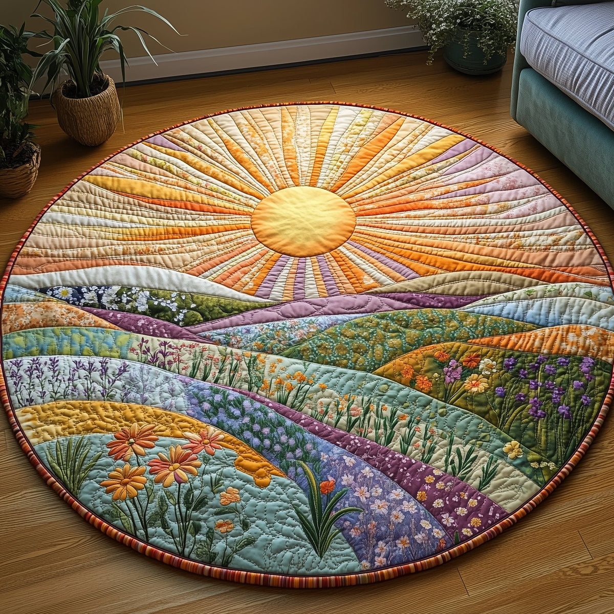 Golden Meadow Round Mat Rug - Nature Design | Serene Home Decor