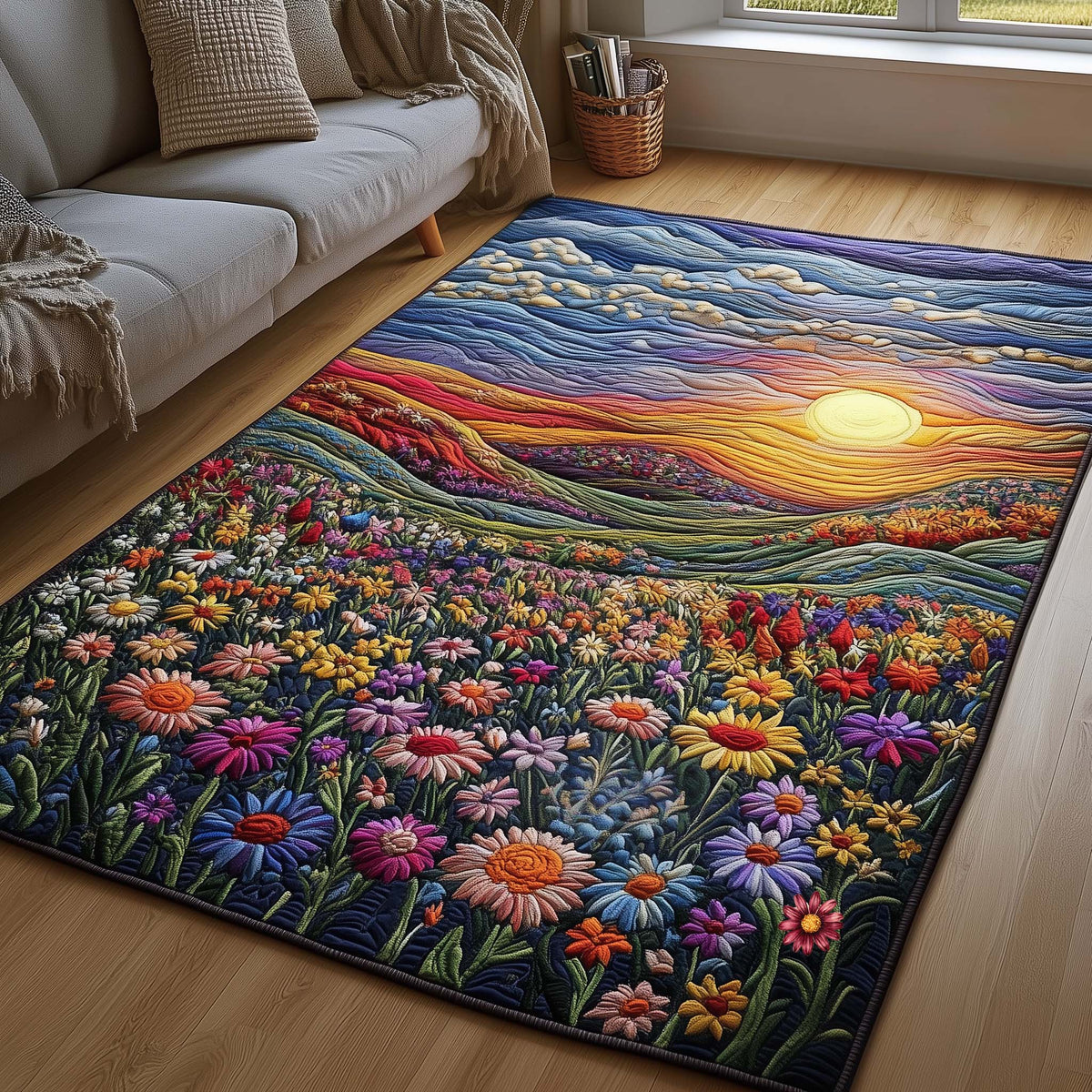 Golden Meadows area rug in a living room