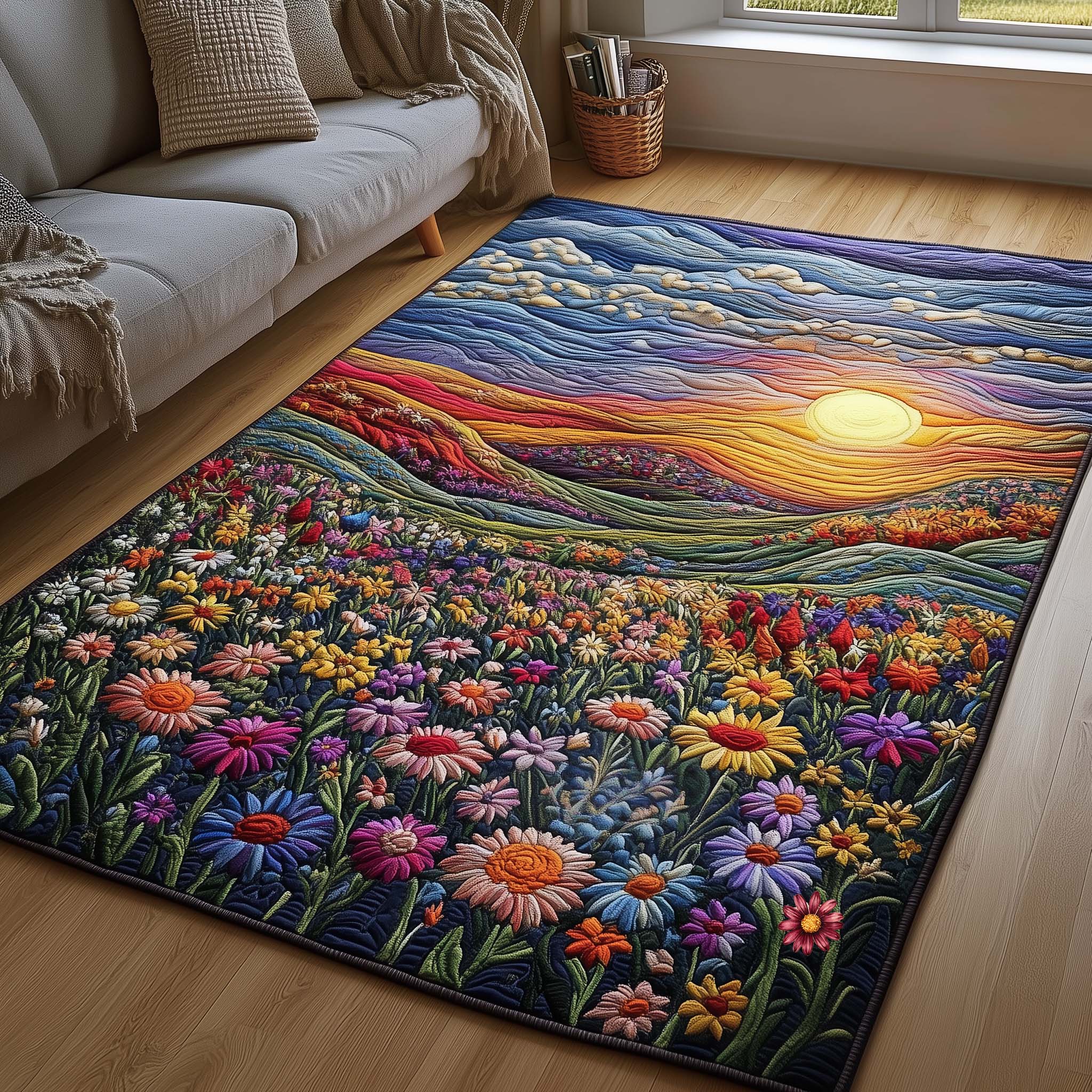 Golden Meadows area rug in a living room