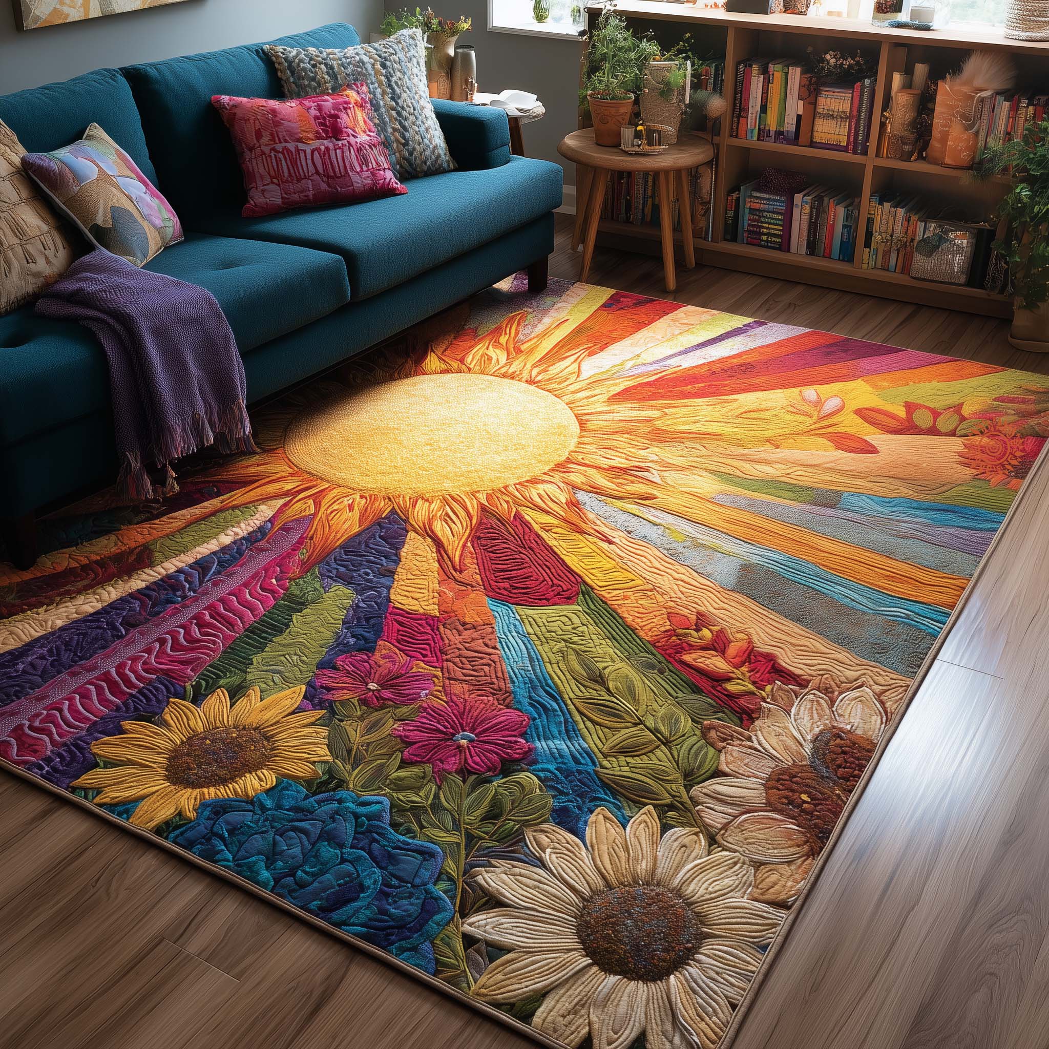 Golden Meadows area rug in a living room