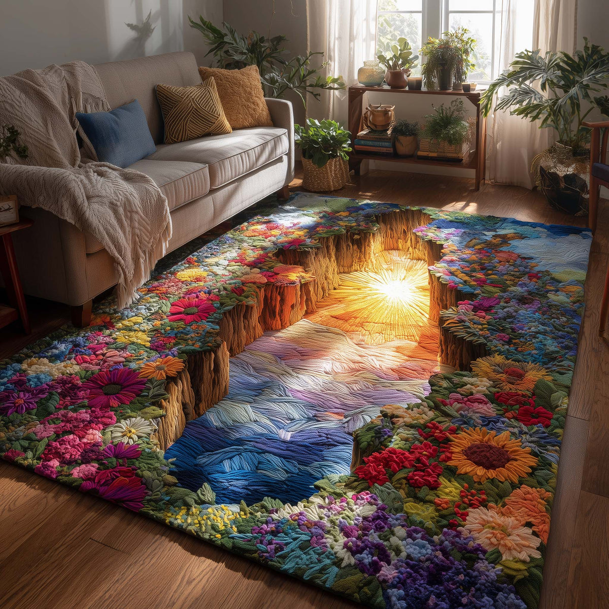 Golden Meadows area rug in a living room