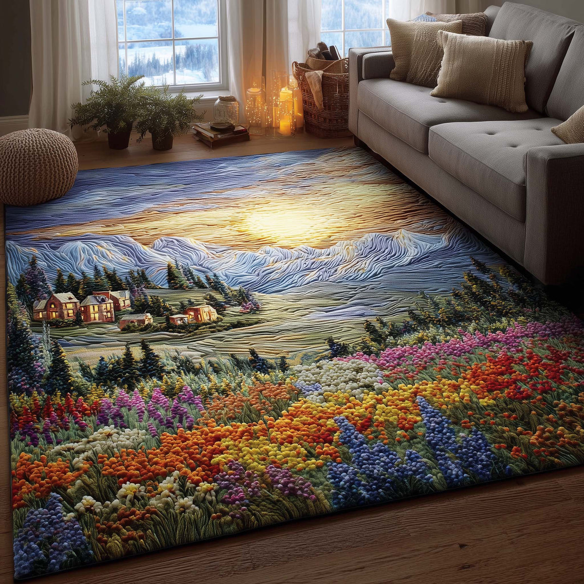 Golden Meadows area rug in a living room