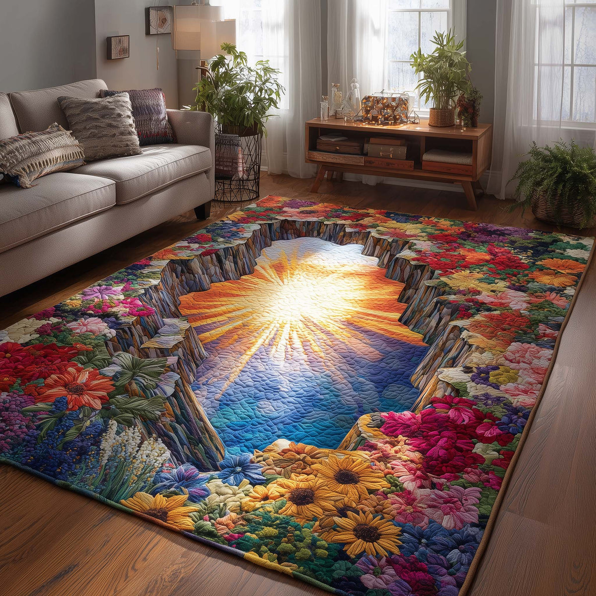 Golden Meadows area rug in a living room