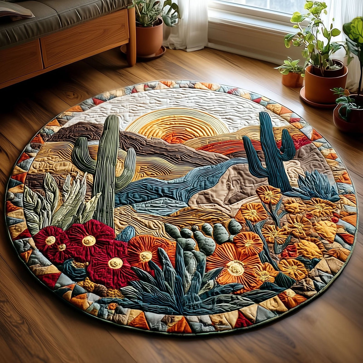 Golden Mesa Round Mat Rug - washable non-slip printed rug