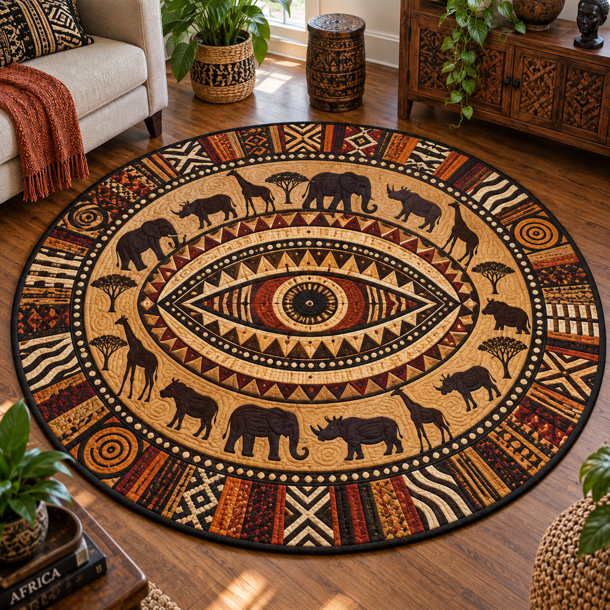 Golden Nomad Round Mat Rug - Nature Design | Serene Home Decor - washable non-slip printed rug