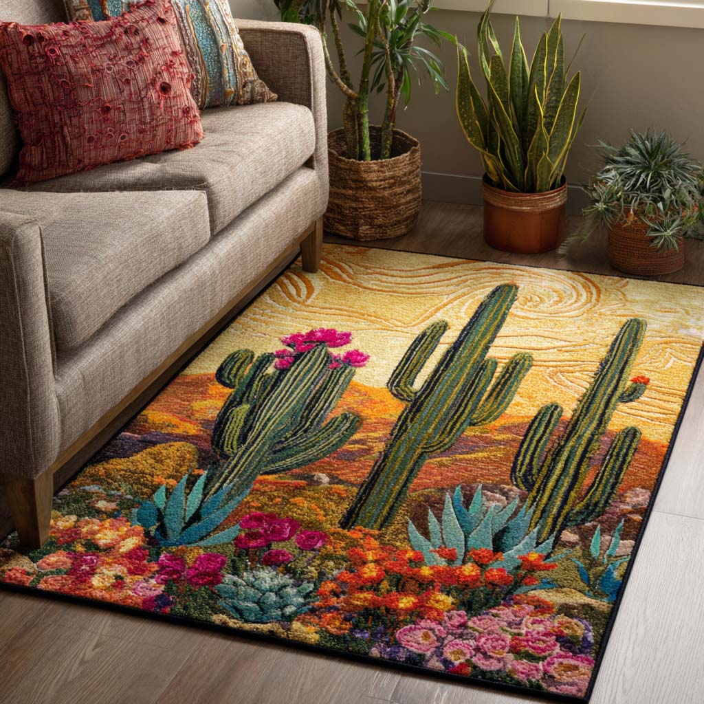 Golden Oasis area rug in a living room