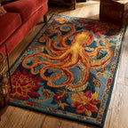 Golden Octopus area rug in a living room