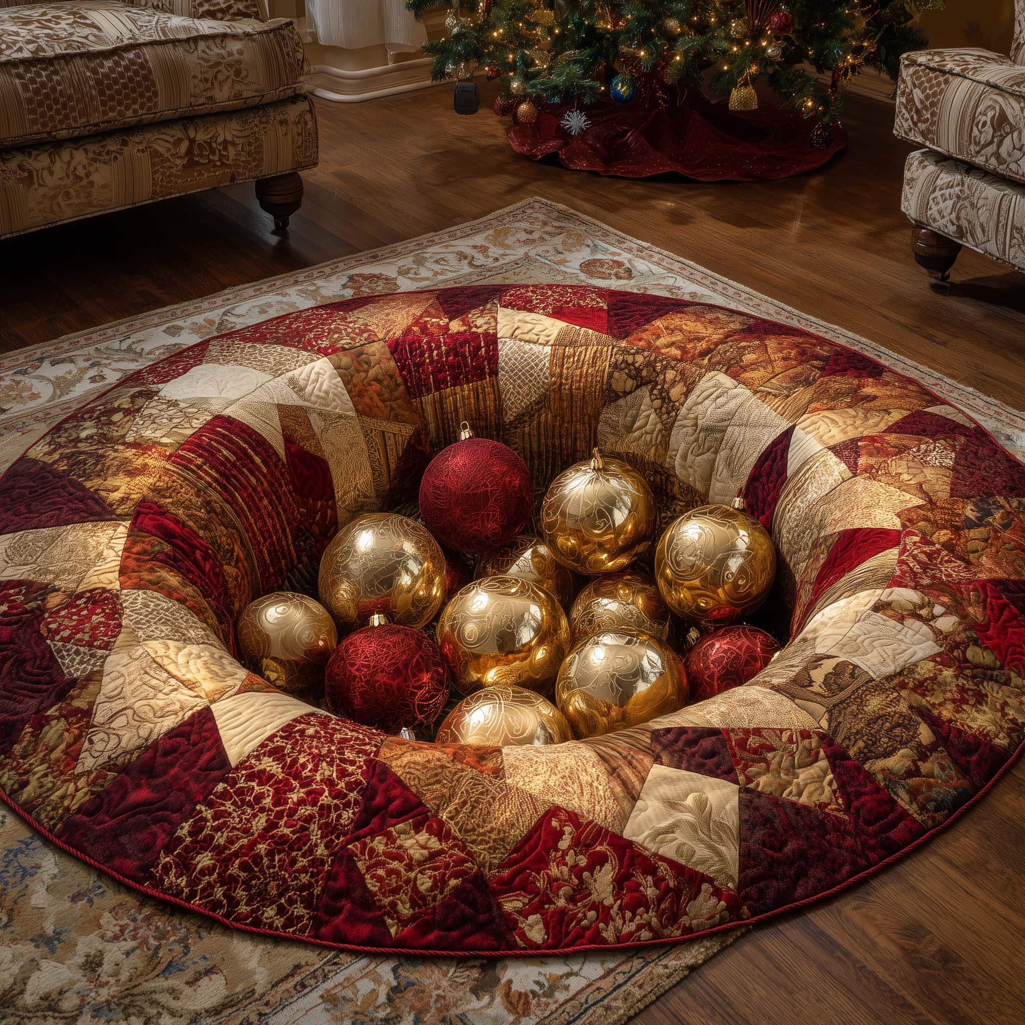 Golden Ornament Pit Round Mat Rug GFTOHD11632