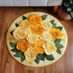 Golden Petals Round Mat Rug - washable non-slip printed rug