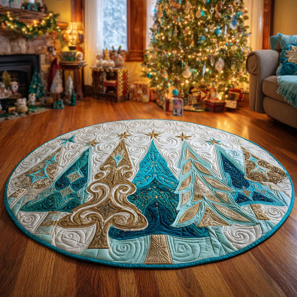 Golden Pines Round Mat Rug - washable non-slip printed rug