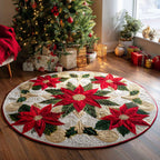 Golden Poinsettia Round Mat Rug - washable non-slip printed rug