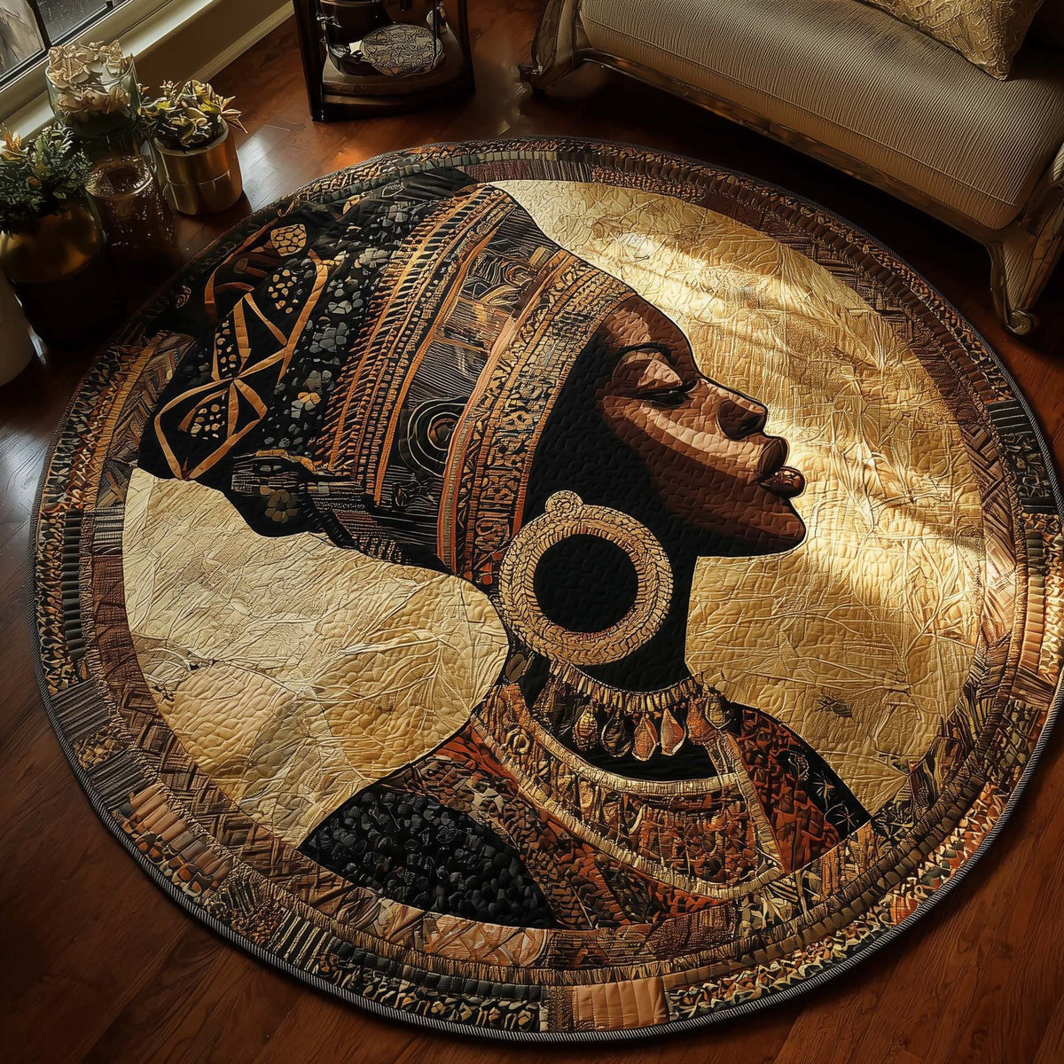 Golden Queen Round Mat Rug - Nature Design | Serene Home Decor