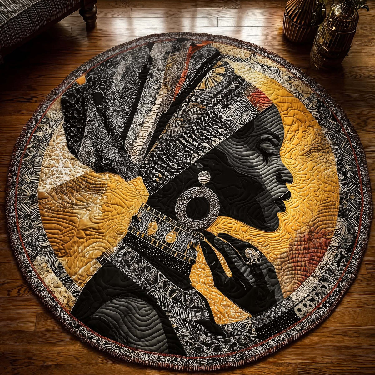 Golden Queen Round Mat Rug - washable non-slip printed rug