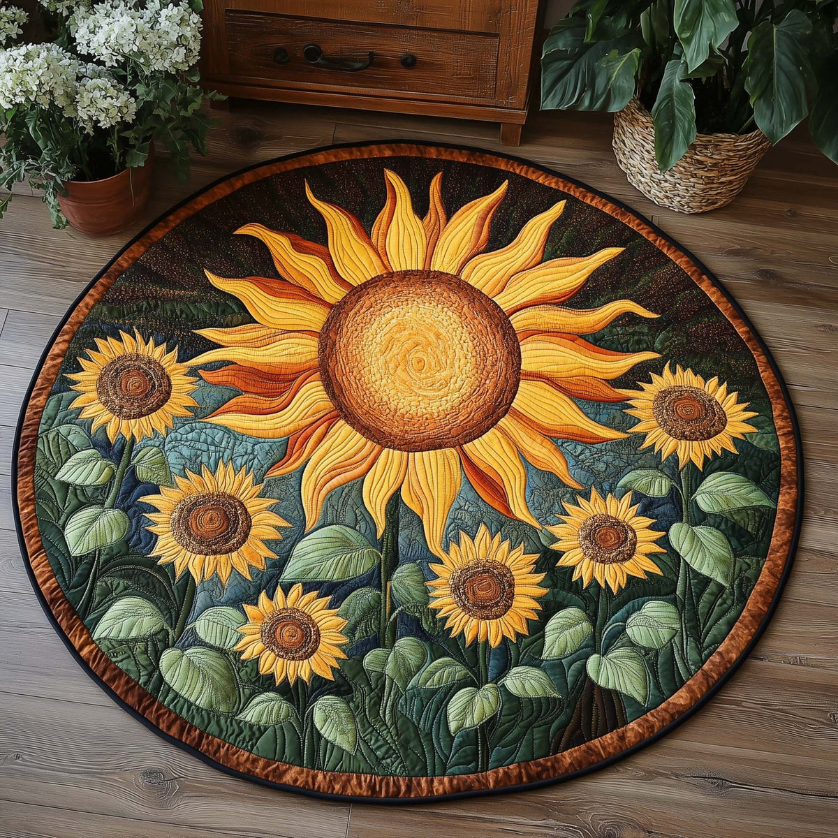 Golden Radiance Round Mat Rug - washable non-slip printed rug