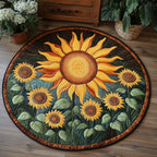 Golden Radiance Round Mat Rug - washable non-slip printed rug
