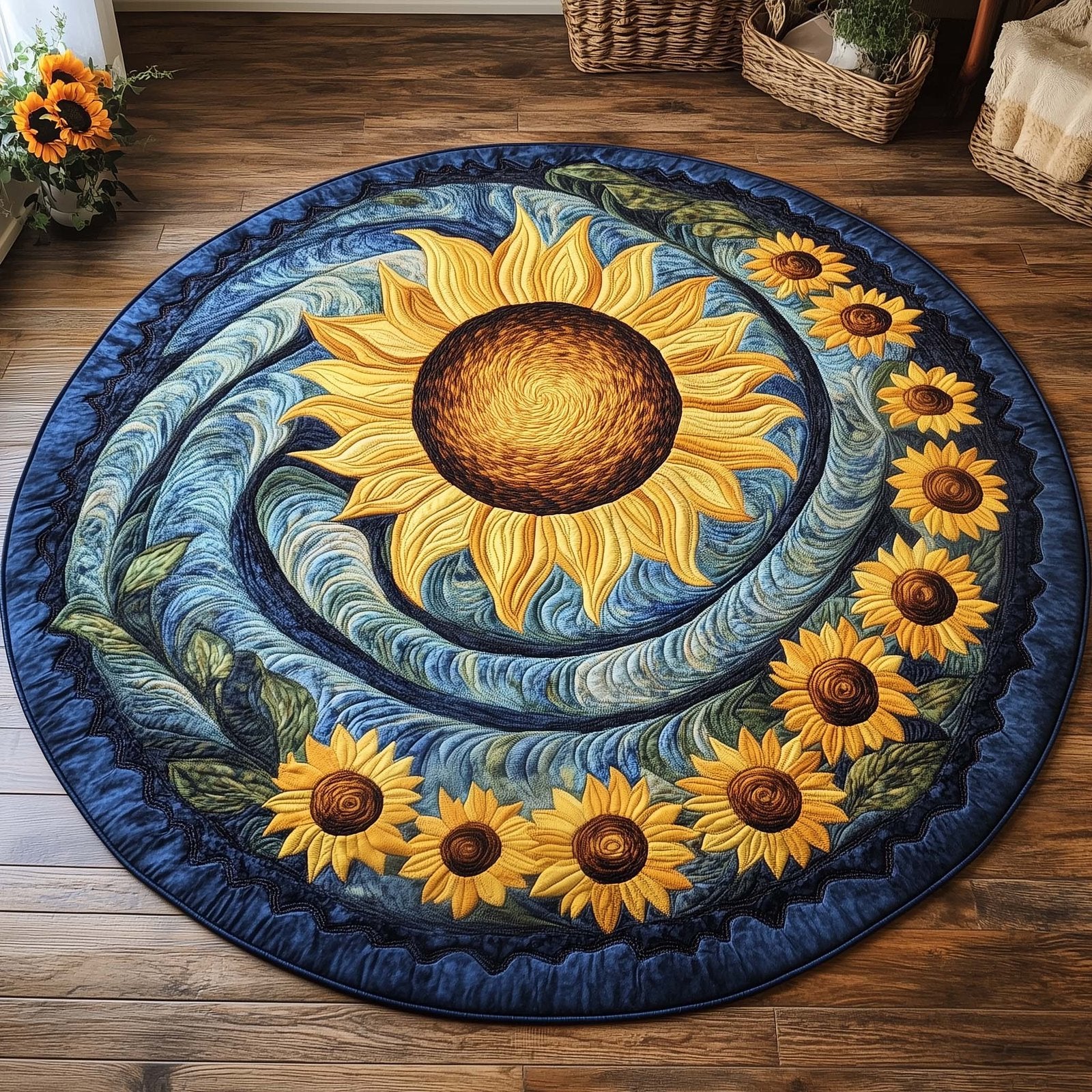 Golden Radiance Round Mat Rug - Nature Design | Serene Home Decor