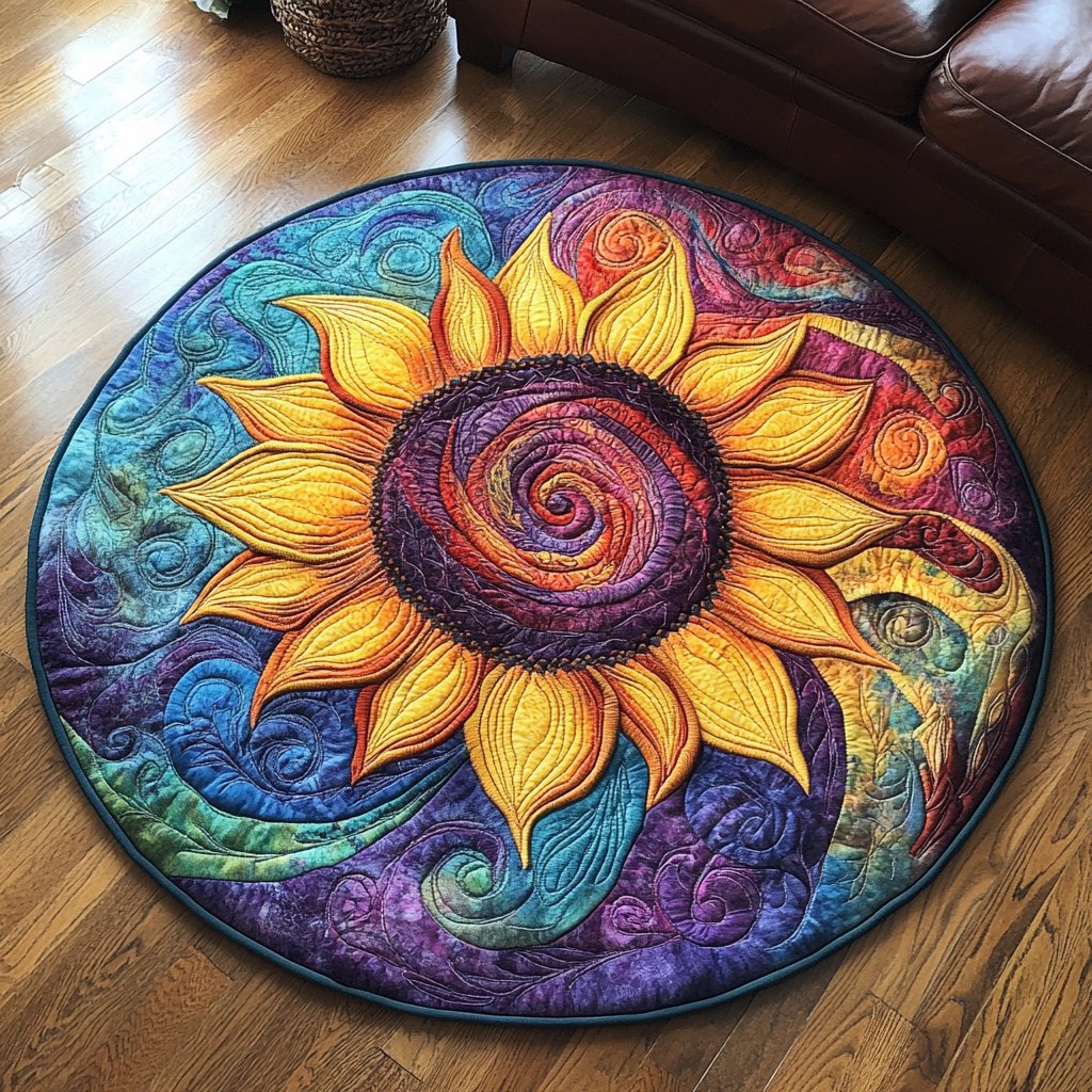 Golden Rays Round Mat Rug - washable non-slip printed rug