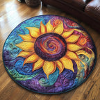 Golden Rays Round Mat Rug - washable non-slip printed rug