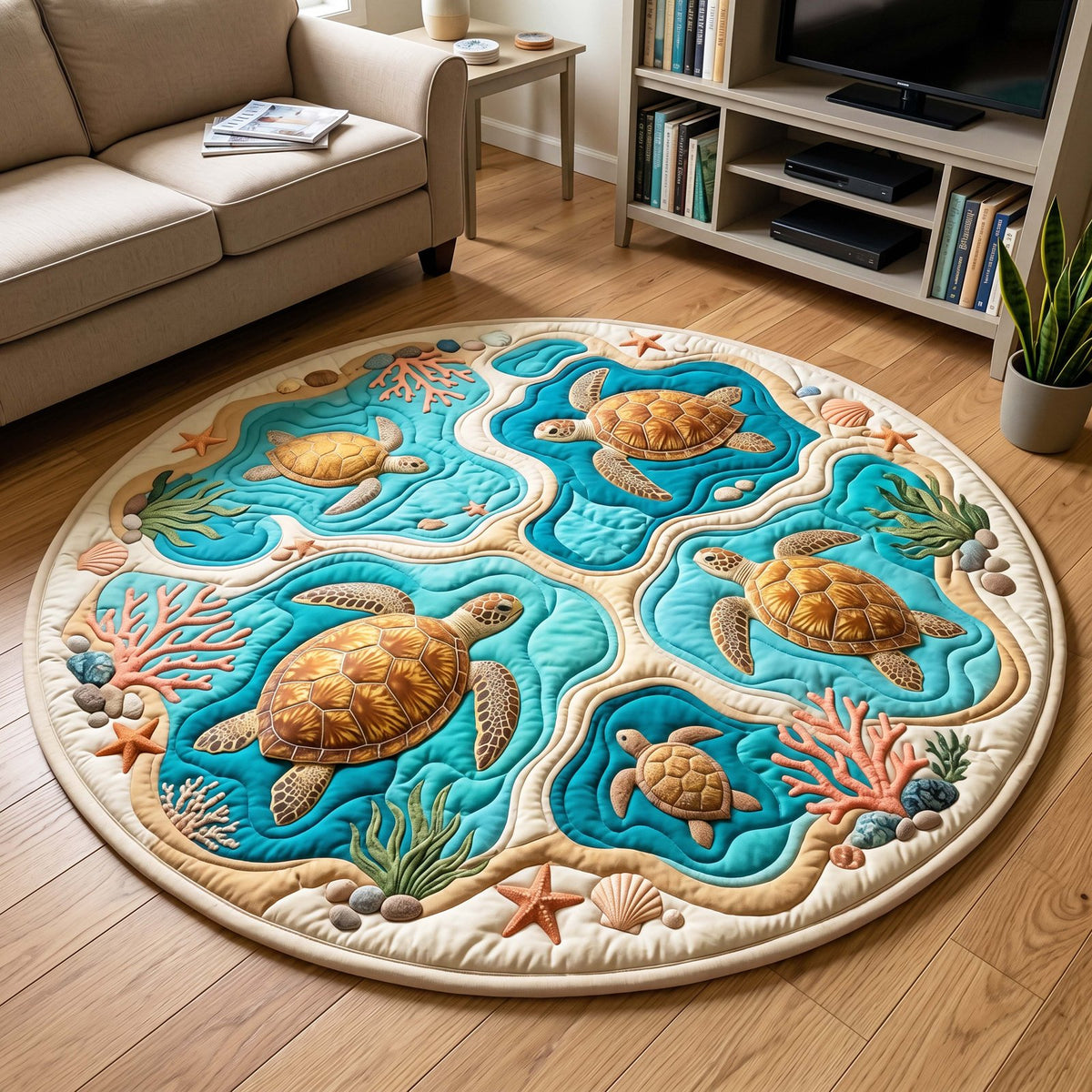 Golden Reef Round Mat Rug - washable non-slip printed rug