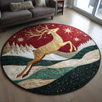 Golden Reindeer Christmas Round Mat Rug - washable non-slip printed rug