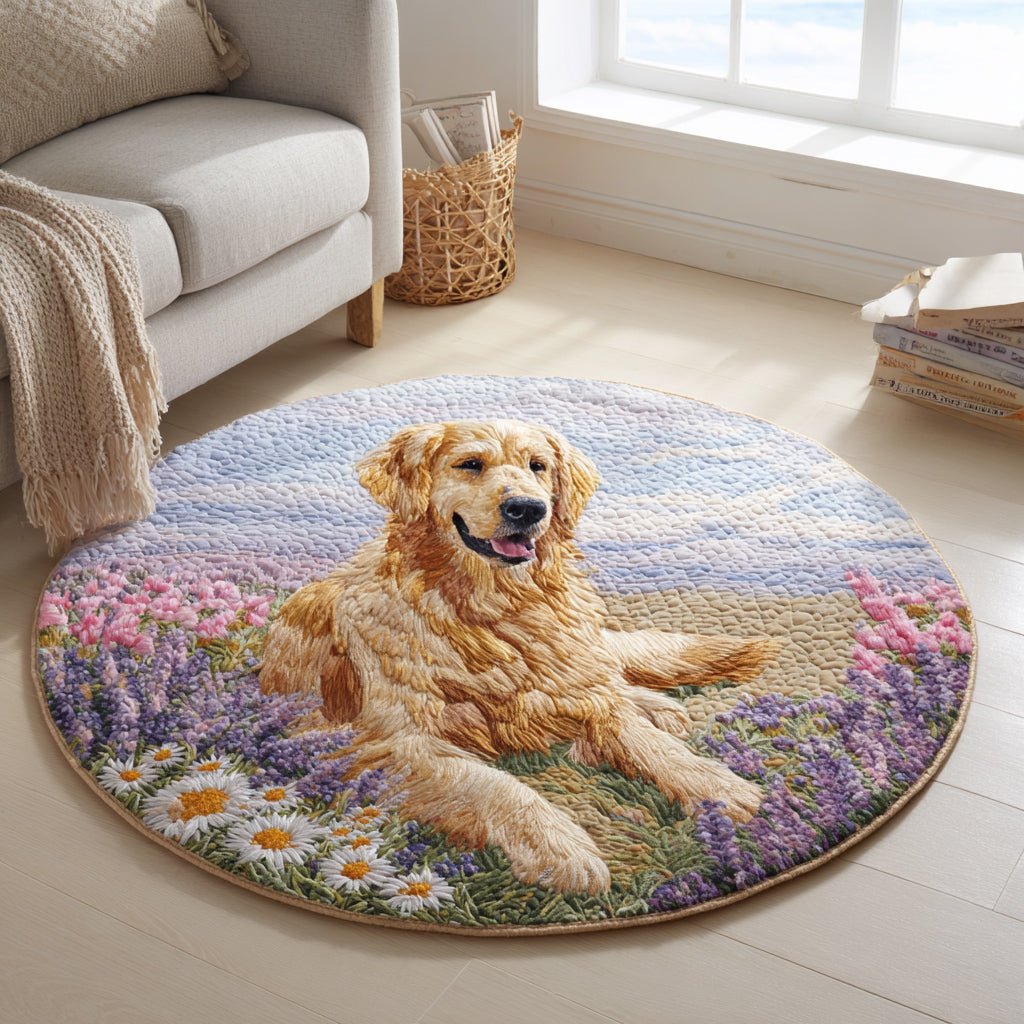 Golden Retriever Bloom Round Mat Rug - washable non-slip printed rug