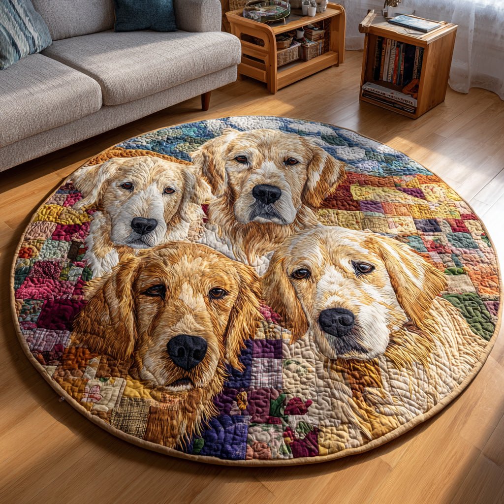 Golden Retriever Bond Round Mat Rug - washable non-slip printed rug
