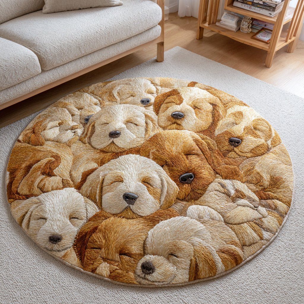 Golden Retriever Cozy Round Mat Rug - washable non-slip printed rug