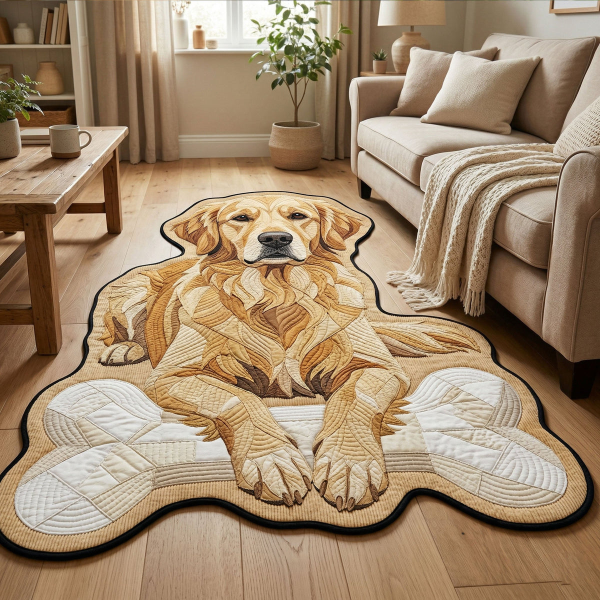 Golden Retriever Custom Shape Area Rug - Nature Design | Die-Cut Non-Slip Rug - washable non-slip printed rug