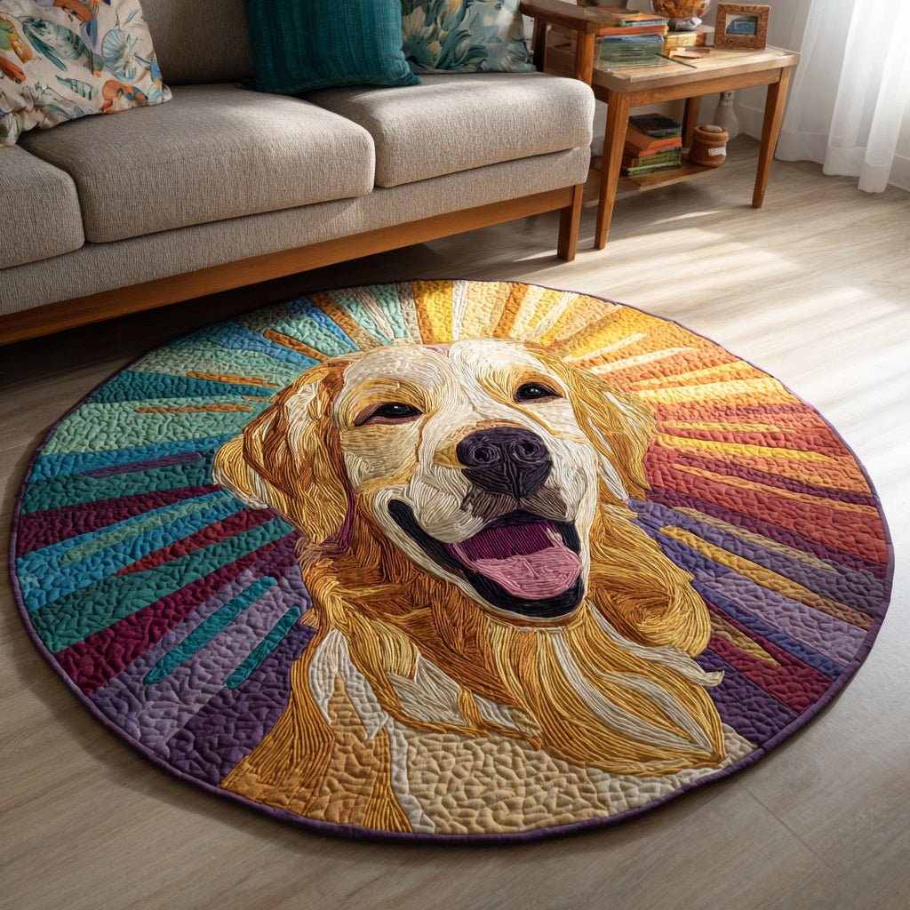 Golden Retriever Glee Round Mat Rug - washable non-slip printed rug