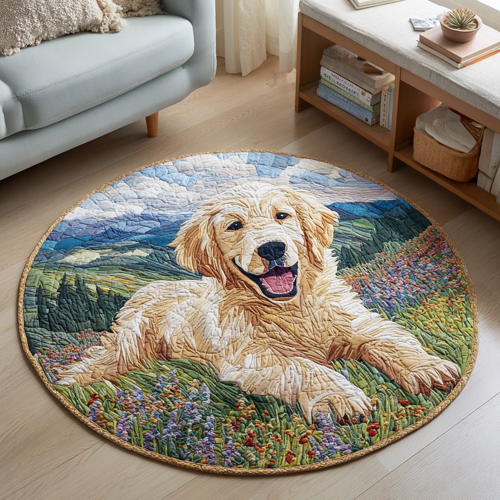 Golden Retriever Haven Round Mat Rug - washable non-slip printed rug