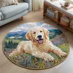 Golden Retriever Haven Round Mat Rug - washable non-slip printed rug