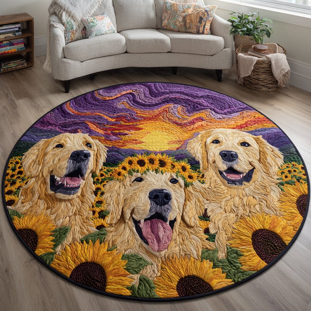 Golden Retriever Joy Round Mat Rug - washable non-slip printed rug