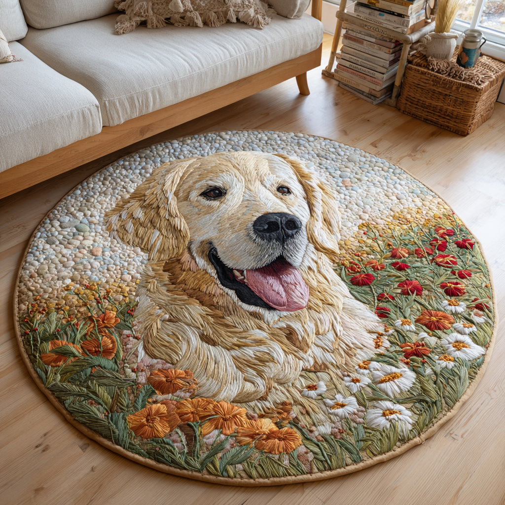 Golden Retriever Peak Round Mat Rug
