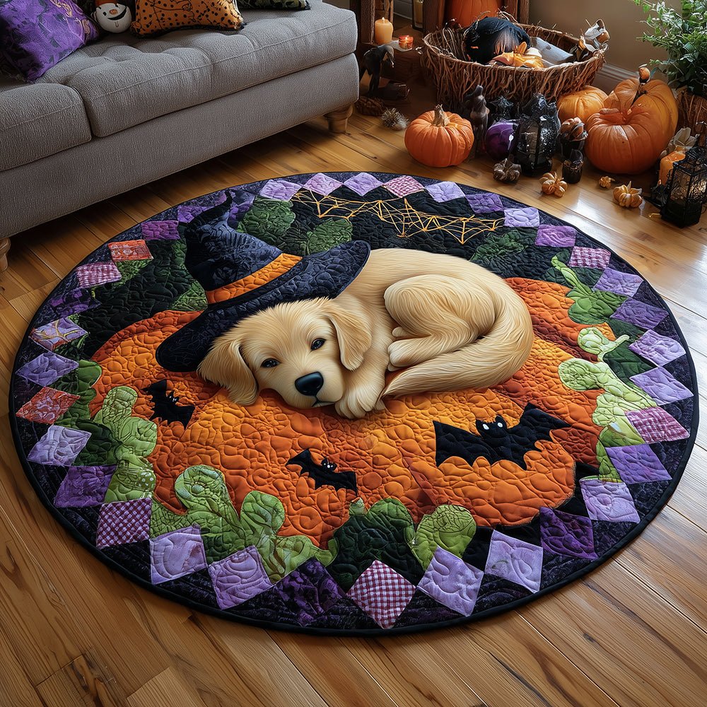 Golden Retriever Pumpkin Halloween Round Mat Rug - washable non-slip printed rug