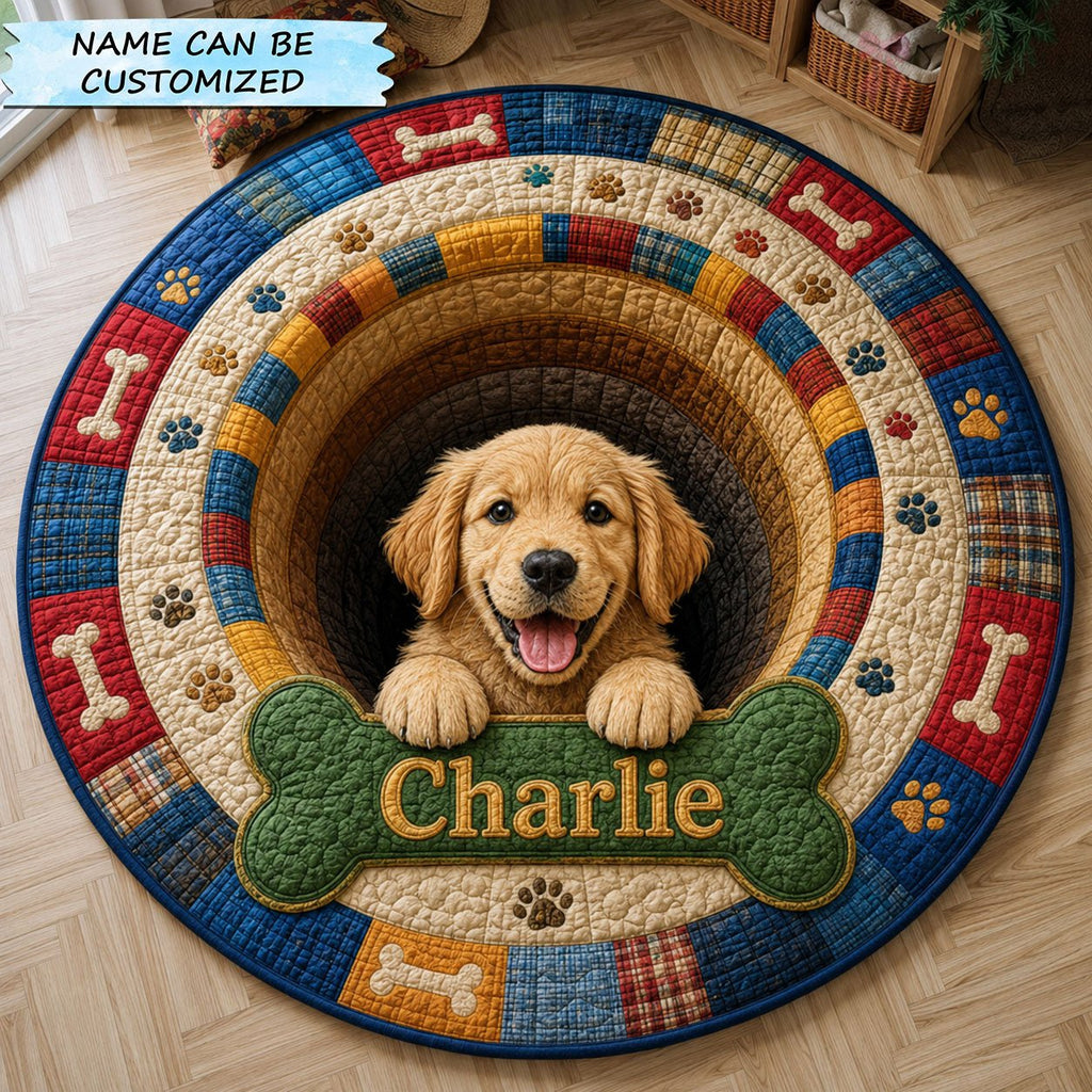 Golden Retriever Puppy Hideaway QTCUZ Round Mat Rug - Cute Pet Design | Animal Printed Home Decor